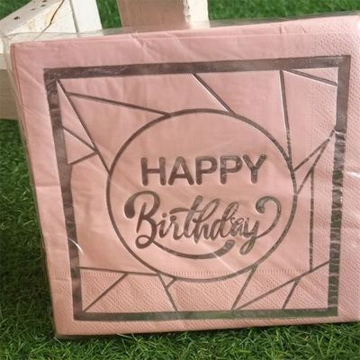 16 pieces serviette happy birthday rose argentée