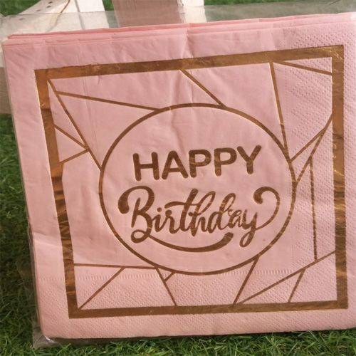 16 pieces serviette happy birthday rose dorée