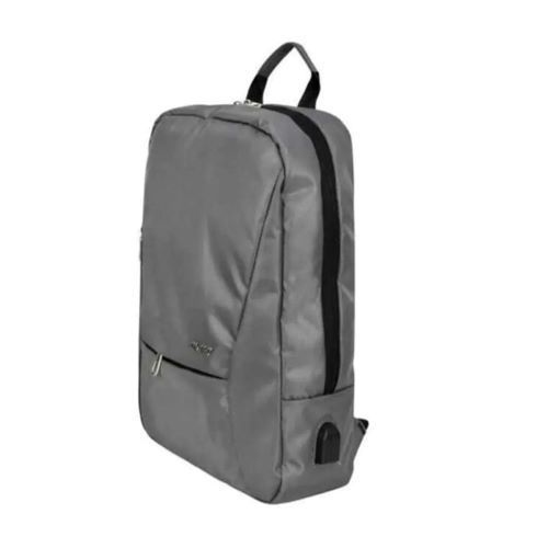 Sac à dos gris pour ordinateur portable en tissu de pluie avec port de chargement USB