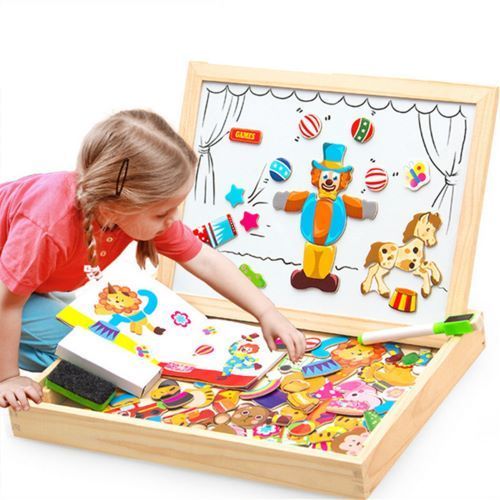 Puzzle Enfant en Bois Magnétique, Tableau Double Face Aimanté Puzzle Tableau Blanc Noir Planche à Dessin, Jeux Educatif Jouet Bois Enfant Fille Garcon 3 4 5 Ans