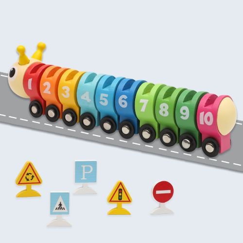 Jouet Train Forme Jouet Apprentissage Jouet Montessori Grand Cadeau Polyvalent Train en Bois Ensemble Train Jouets pour 2 Ans + Bébé