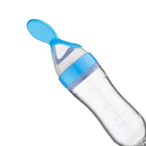 Biberon en Silicone avec Cuillère, de 90 ml, bleu