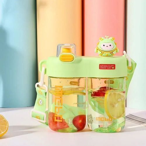 Gourde scolaire 2-en-1 avec pipette intégrée Vert Jaune