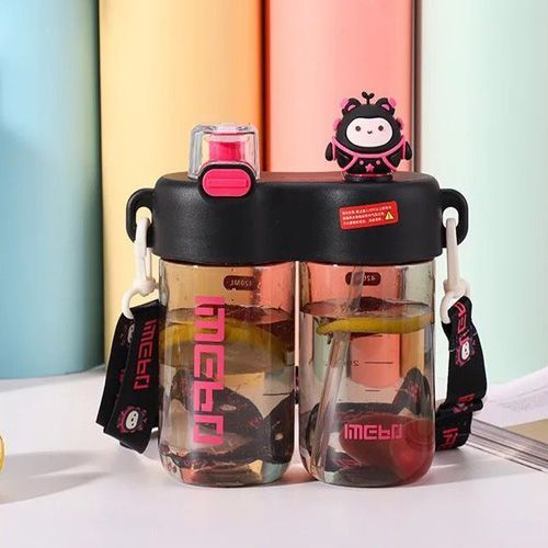 Gourde scolaire 2-en-1 avec pipette intégrée Noir Rose