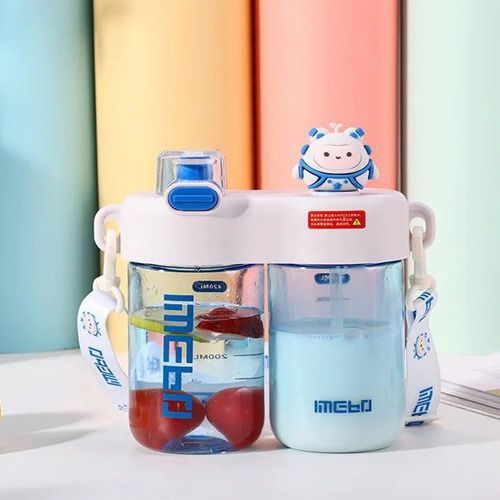 Gourde scolaire 2-en-1 avec pipette intégrée Bleu Blanc