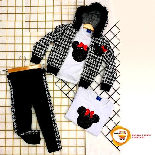 Ensemble Blouson 3 pieces avec bonnet a fourure noir blanc Ensemble Blouson 3 pieces avec bonnet a fourure noir blanc