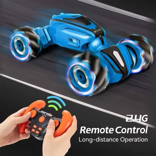 Voiture de cascade Bleue télécommandée à 360 °, rechargeable 2,4 GHz, pour garçons et filles âgés de 4 5 6 7 8 9