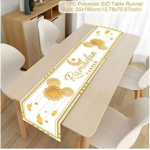 Chemin de Table Décoratif Ramadan Kareem Blanc Or
