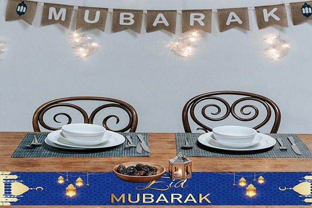 Chemin de Table Décoratif Eid Mubarack Bleu
