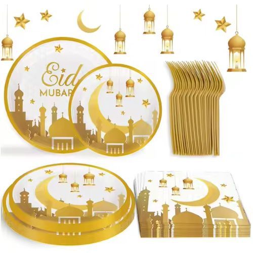 40 pieces Fournitures de fête du Ramadan Accueil Eid Mubarak Ramadan Assiettes en or blancs Tasses à serviettes Couteaux Cuillères Fourchettes pour Ramadan Décoration de fête musulmane 40 pieces Fournitures de fête du Ramadan Accueil Eid Mubarak Ramadan Assiettes en or blancs Tasses à serviettes Couteaux Cuillères Fourchettes pour Ramadan Décoration de fête musulmane