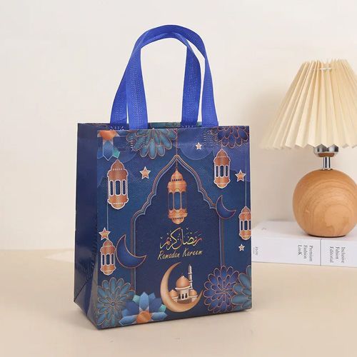Sacs cadeaux en tissu bleu non tissé Eid Mubarak, emballage cadeau Ramadan,  fête islamique musulman 29*27*12cm