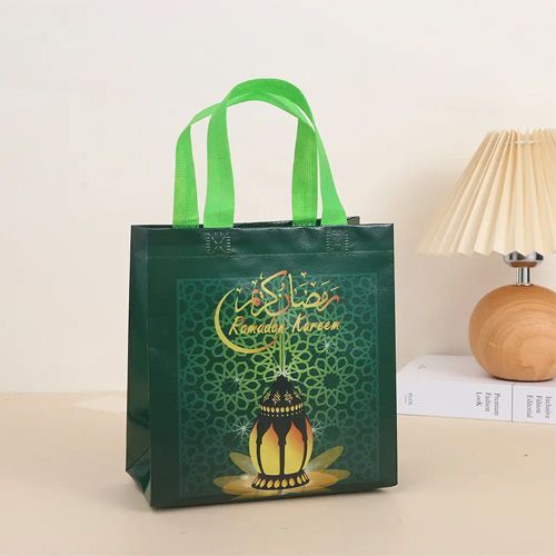 Sacs cadeaux en tissu Vert non tissé Eid Mubarak, emballage cadeau Ramadan,  fête islamique musulman 29*27*12cm