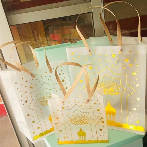 Lot de 3 Sacs cadeaux Transparent Or Eid Mubarak, emballage cadeau Ramadan,  fête islamique musulman