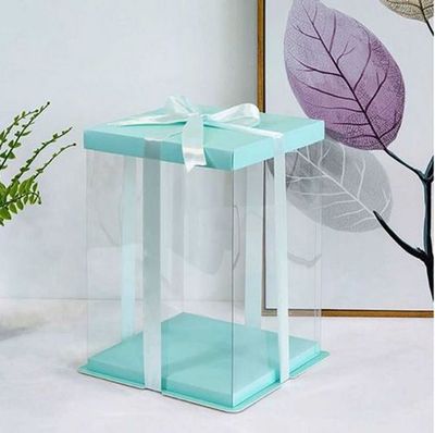 Boîte de Livraison Box Cadeau/ Gateau Transparent Noir Couvercle en Papier Cyan de 6 Pouces 21.5 21.5 38cm