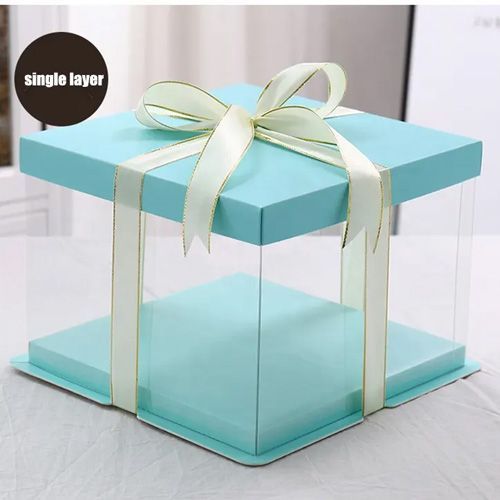 Boîte de Livraison Box Cadeau/ Gateau Transparent Couvercle en Papier Cyan de 10 Pouces 30 30 34cm