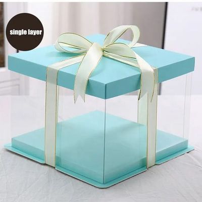 Boîte de Livraison Box Cadeau/ Gateau Transparent Couvercle en Papier Cyan de 10 Pouces 30 30 34cm