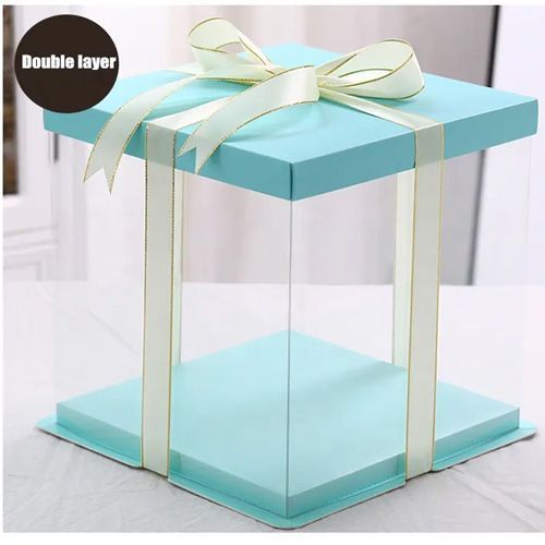 Boîte de Livraison Box Cadeau/ Gateau Transparent Couvercle en Papier Cyan de 12 Pouces  33.5 33.5 28cm