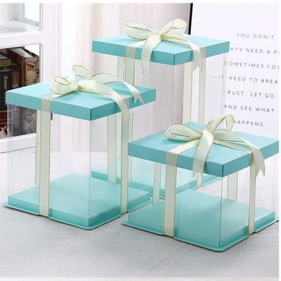 Ensemble de 3 Boîte de Livraison Box Cadeau/ Gateau Transparent Couvercle en Papier Cyan de 6, 10 et 12 Pouces