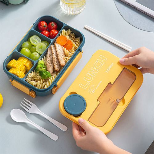 Boîte à bento isotherme en plastique PP sans BPA, étanche et personnalisée, pour déjeuner et école, avec couverts Couleur Jaune vert