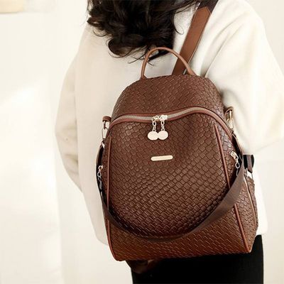 Nouveau sac à dos de voyage grande capacité pour femme en cuir PU tendance Marron