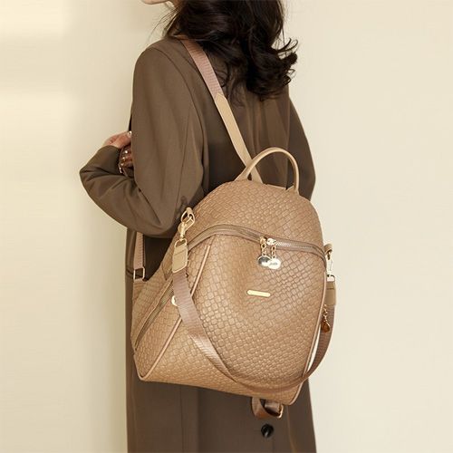 Nouveau sac à dos de voyage grande capacité pour femme en cuir PU tendance Beige