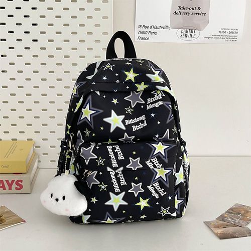 Cartable mignon fille dessin animé graffiti collégiens étudiants grande capacité sac à dos Noir avec son doudou
