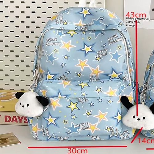 Cartable mignon fille dessin animé graffiti collégiens étudiants grande capacité sac à dos Blanc avec son doudou