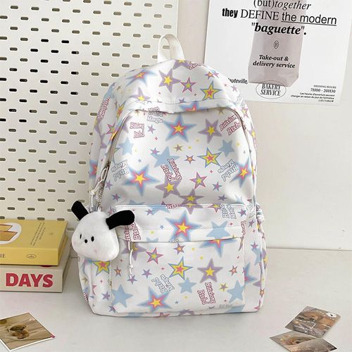 Cartable mignon fille dessin animé graffiti collégiens étudiants grande capacité sac à dos Blanc avec son doudou
