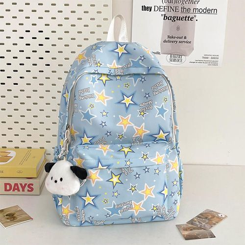 Cartable mignon fille dessin animé graffiti collégiens étudiants grande capacité sac à dos Bleuavec son doudou