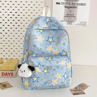 Cartable mignon fille dessin animé graffiti collégiens étudiants grande capacité sac à dos Bleuavec son doudou