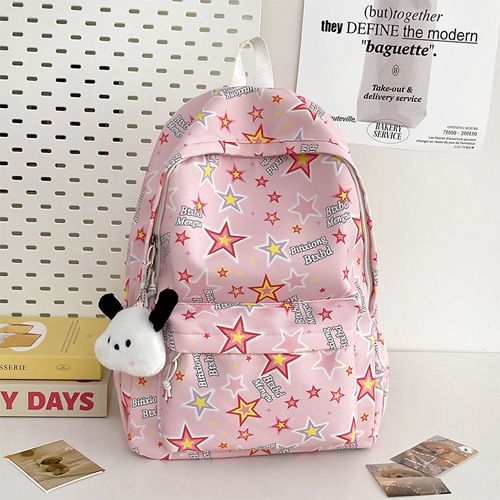 Cartable mignon fille dessin animé graffiti collégiens étudiants grande capacité sac à dos Rose avec son doudou