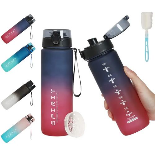 Bouteille d'eau portable et durable, étanche, avec boucle de transport et couvercle rabattable, bouteille de sport en plastique sans BPA, bouteille fine 500Ml Rouge Noir Bouteille d'eau portable et durable, étanche, avec boucle de transport et couvercle rabattable, bouteille de sport en plastique sans BPA, bouteille fine 500Ml Rouge Noir