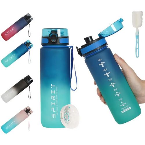 Bouteille d'eau portable et durable, étanche, avec boucle de transport et couvercle rabattable, bouteille de sport en plastique sans BPA, bouteille fine 500Ml Vert Bleu Bouteille d'eau portable et durable, étanche, avec boucle de transport et couvercle rabattable, bouteille de sport en plastique sans BPA, bouteille fine 500Ml Vert Bleu