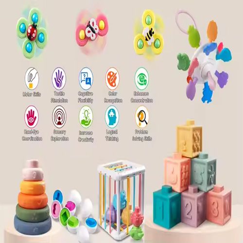 Jouet éducatif précoce 6 en 1 bébé jouets 6 à 12 mois Montessori jouet infantile dentition bébés jouet blocs empilables