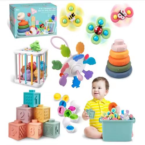 Jouet éducatif précoce 6 en 1 bébé jouets 6 à 12 mois Montessori jouet infantile dentition bébés jouet blocs empilables