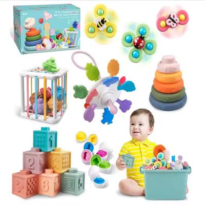 Jouet éducatif précoce 6 en 1 bébé jouets 6 à 12 mois Montessori jouet infantile dentition bébés jouet blocs empilables