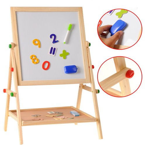 Tableau-Planche à dessin en bois 2 en 1 réglable pour enfants, planche à dessin double face, planche à dessin éducative en bois