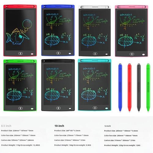 Tablette Ardoise d'écriture effaçable pour enfants, bloc-notes LCD couleur, 8,5, 10 ou 12 pouces