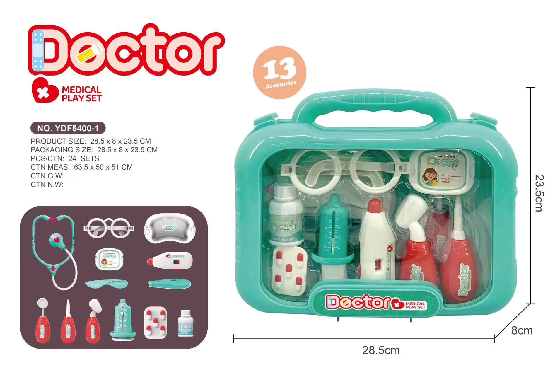 Jeu de rôle en plastique, valise de jeu de simulation, set de médecin, kit médical pour enfant 13 pièces