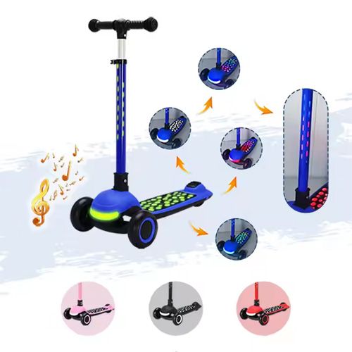 Trottinette pliable pour enfants, trottinette pour enfants, trottinette pour enfants, trottinette à 3 roues avec lumière LED, Coloris Bleu