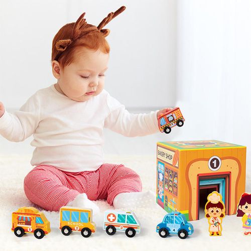 Ensemble d'empilage d'éducation précoce unisexe six en un, boîte de circulation amusante pour enfants de 2 à 4 ans, jouets en bois, développement de la main, pensée logique