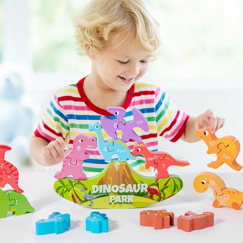Jouet empilable d'équilibre inspiré de Montessori, jouet d'apprentissage de correspondance des lettres en bois, jouet dinosaure pour enfants
