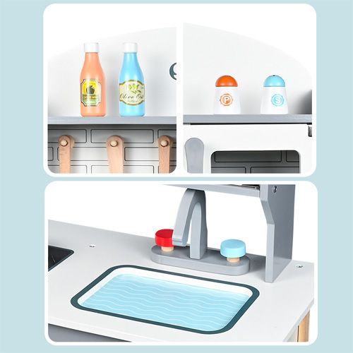 Ensemble de cuisine en bois multifonctions, éducatif, avec assiettes et plats, pour enfants 79cm