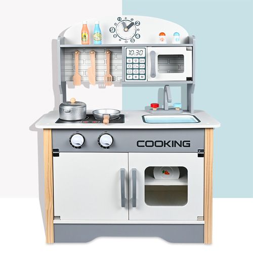 Ensemble de cuisine en bois multifonctions, éducatif, avec assiettes et plats, pour enfants 79cm