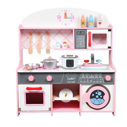 Jouets éducatifs multifonctions pour enfants, simulation de cuisine japonaise moderne rose en bois 68cm