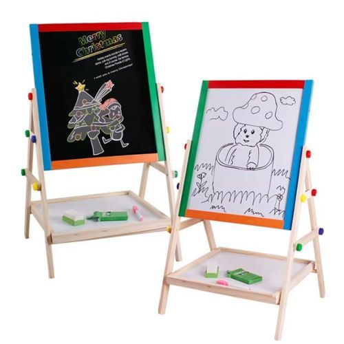 Tableau-Planche à dessin en bois 2 en 1 réglable pour enfants, planche à dessin double face, planche à dessin éducative en bois