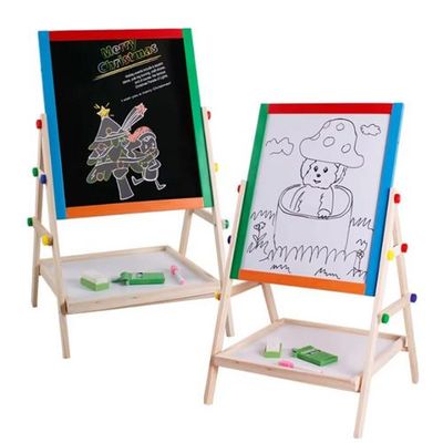 Tableau-Planche à dessin en bois 2 en 1 réglable pour enfants, planche à dessin double face, planche à dessin éducative en bois