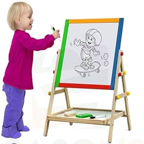 Tableau-Planche à dessin en bois 2 en 1 réglable pour enfants, planche à dessin double face, planche à dessin éducative en bois