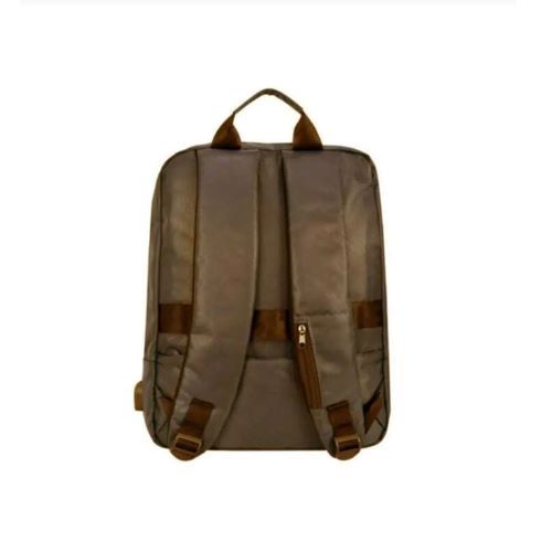 Sac à dos marron pour ordinateur portable en tissu de pluie avec port de chargement USB