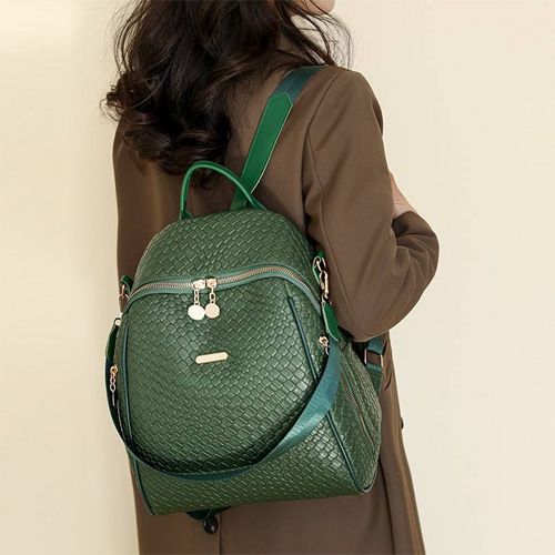 Nouveau sac à dos de voyage grande capacité pour femme en cuir PU tendance Vert Nouveau sac à dos de voyage grande capacité pour femme en cuir PU tendance Vert